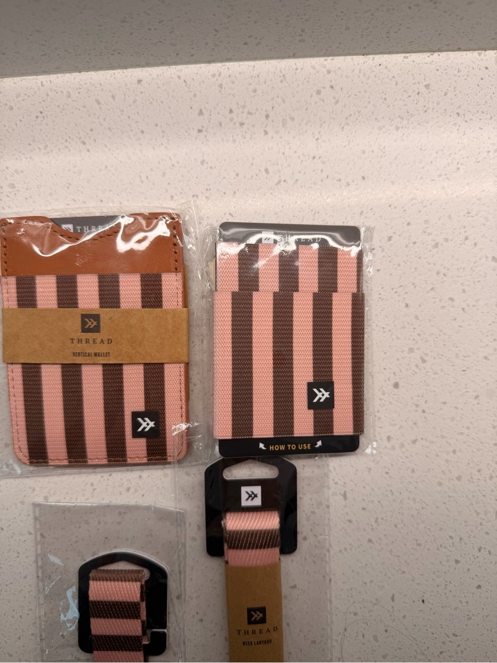 THREAD Pink and Black Striped Lanyard & Wallet Set - Picture 4 of 7